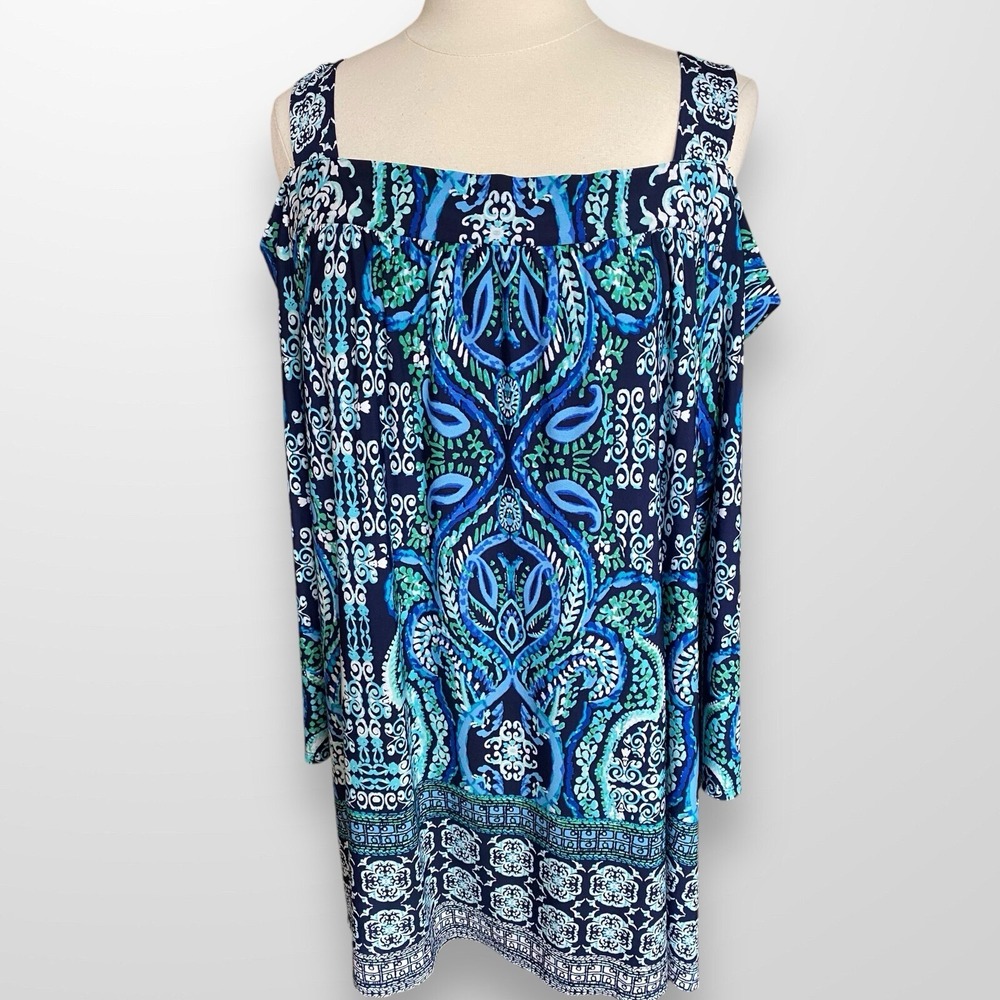 Avenue Woman's Size 26 / 28 Top Shirt Cold Shoulder Stretchy Slinky Flowy